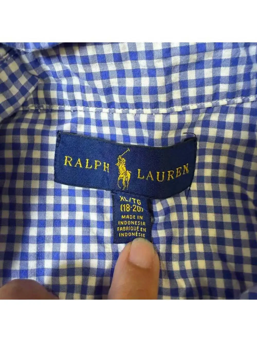Ralph Lauren Boy’s Blue Gingham Button Down Shirt size XL (18-20)
